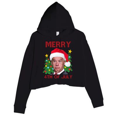 Merry 4th Of July Funny Joe Biden Ugly Christmas Crop Fleece Hoodie