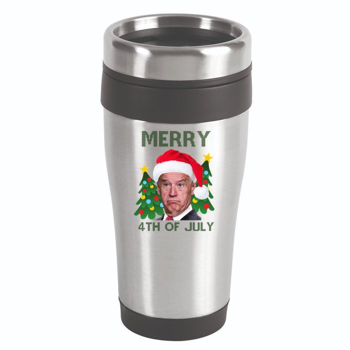 Merry 4th Of July Funny Joe Biden Ugly Christmas 16oz Travel Tumbler