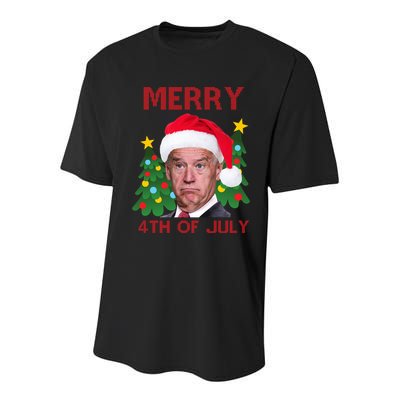 Merry 4th Of July Funny Joe Biden Ugly Christmas Youth Performance Sprint T-Shirt