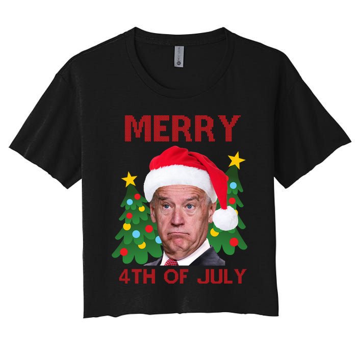 Merry 4th Of July Funny Joe Biden Ugly Christmas Crop Top