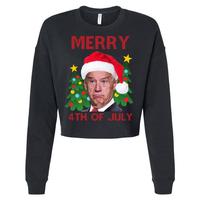Merry 4th Of July Funny Joe Biden Ugly Christmas Cropped Pullover Crew