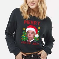Merry 4th Of July Funny Joe Biden Ugly Christmas Cropped Pullover Crew