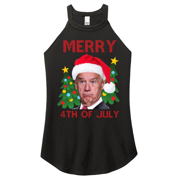 Merry 4th Of July Funny Joe Biden Ugly Christmas Women's Perfect Tri Rocker Tank