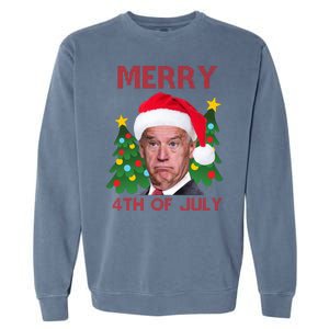 Merry 4th Of July Funny Joe Biden Ugly Christmas Garment-Dyed Sweatshirt