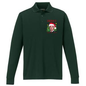 Merry 4th Of July Funny Joe Biden Ugly Christmas Performance Long Sleeve Polo