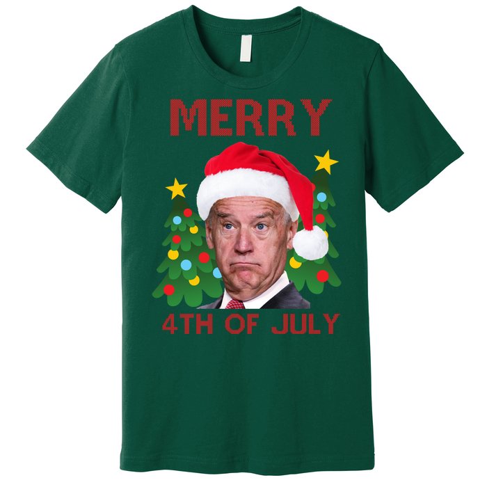 Merry 4th Of July Funny Joe Biden Ugly Christmas Premium T-Shirt