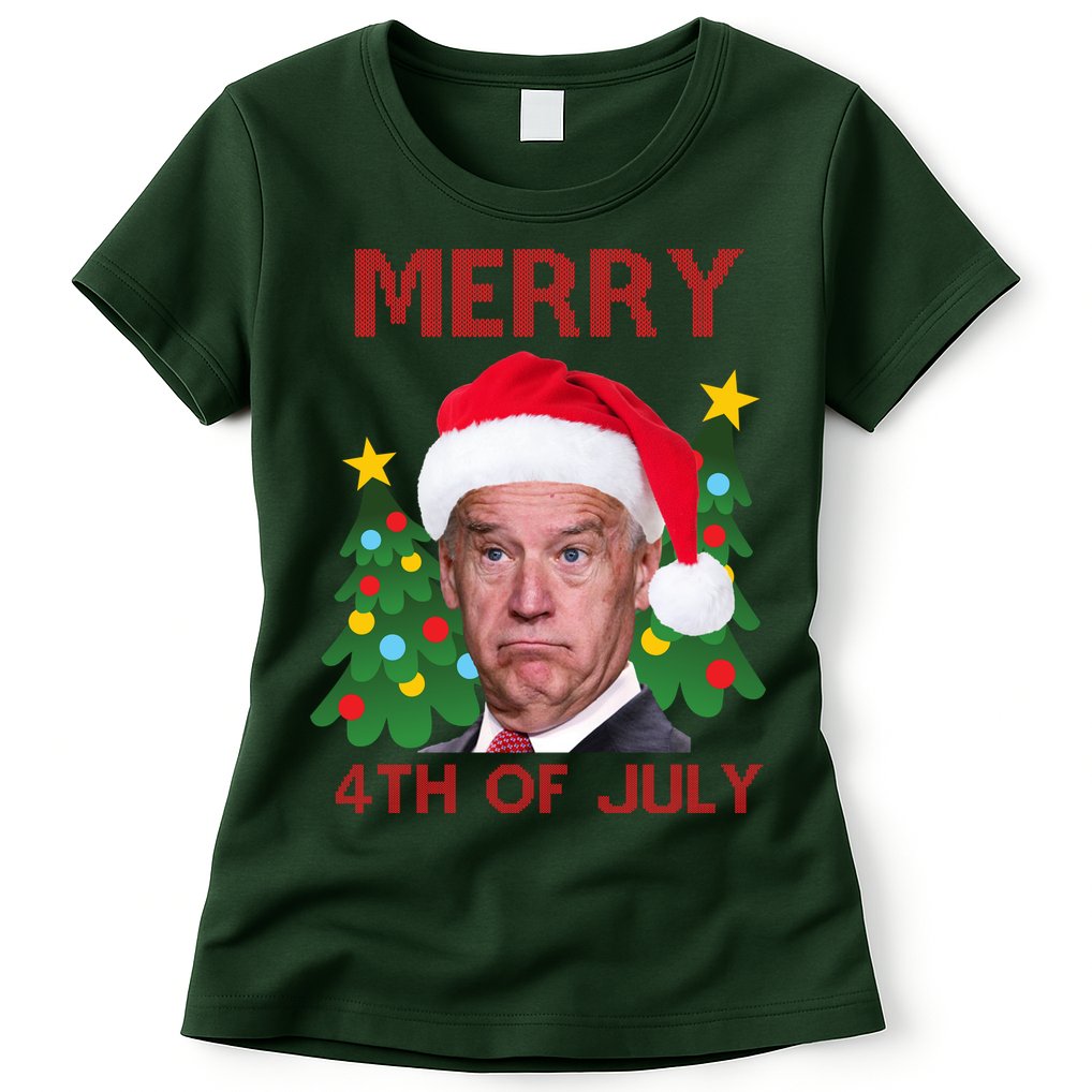 Merry 4th Of July Funny Joe Biden Ugly Christmas Womens T-Shirt