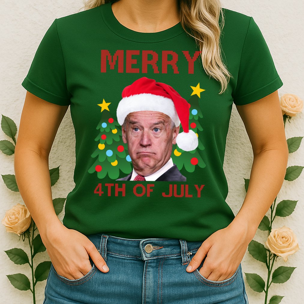 Merry 4th Of July Funny Joe Biden Ugly Christmas Womens T-Shirt