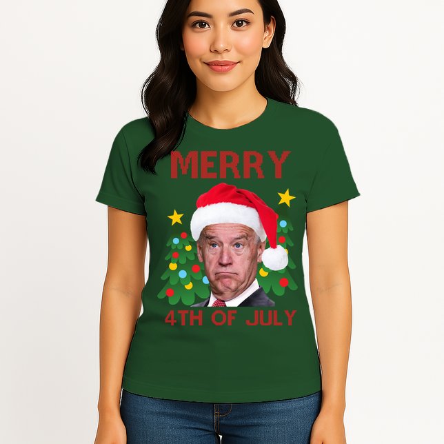 Merry 4th Of July Funny Joe Biden Ugly Christmas Womens T-Shirt