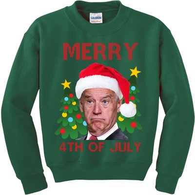 Merry 4th Of July Funny Joe Biden Ugly Christmas Kids Sweatshirt