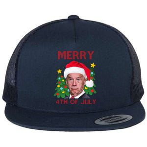 Merry 4th Of July Funny Joe Biden Ugly Christmas Flat Bill Trucker Hat