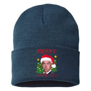 Merry 4th Of July Funny Joe Biden Ugly Christmas Sustainable Knit Beanie