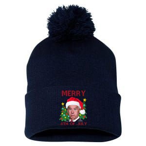 Merry 4th Of July Funny Joe Biden Ugly Christmas Pom Pom 12in Knit Beanie