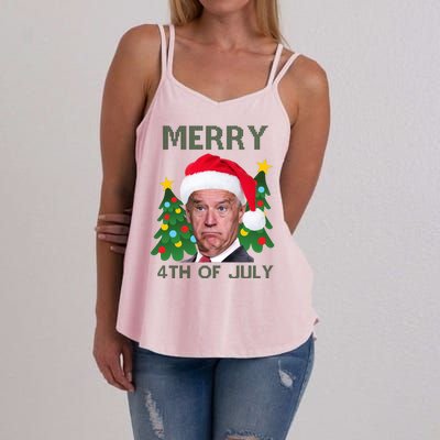 Merry 4th Of July Funny Joe Biden Ugly Christmas Women's Strappy Tank