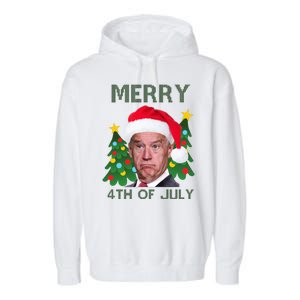 Merry 4th Of July Funny Joe Biden Ugly Christmas Garment-Dyed Fleece Hoodie