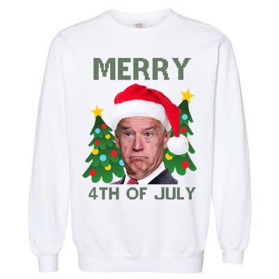 Merry 4th Of July Funny Joe Biden Ugly Christmas Garment-Dyed Sweatshirt