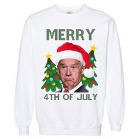 Merry 4th Of July Funny Joe Biden Ugly Christmas Garment-Dyed Sweatshirt