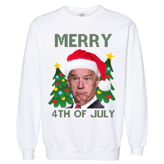 Merry 4th Of July Funny Joe Biden Ugly Christmas Garment-Dyed Sweatshirt