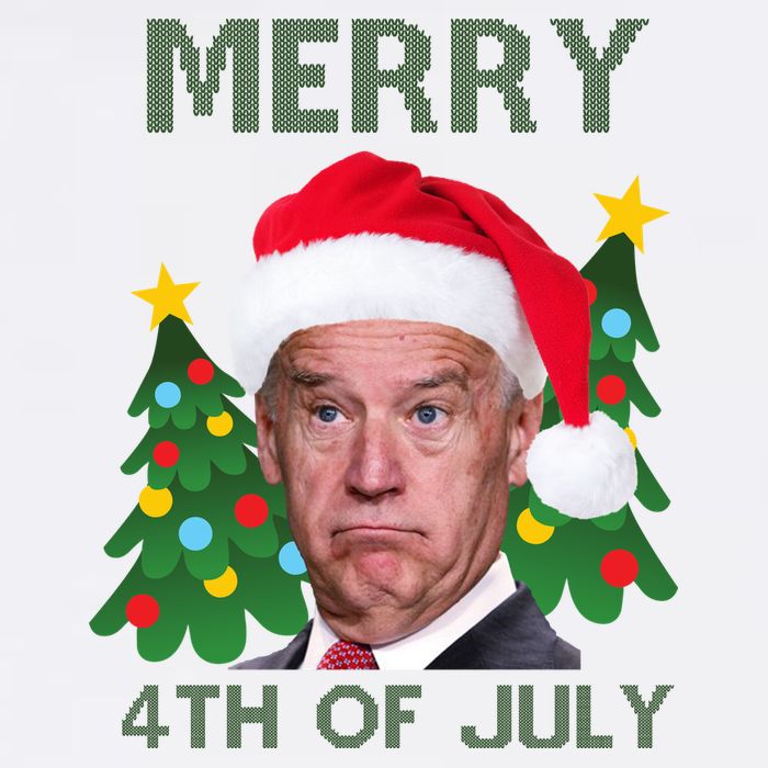 Merry 4th Of July Funny Joe Biden Ugly Christmas Garment-Dyed Sweatshirt