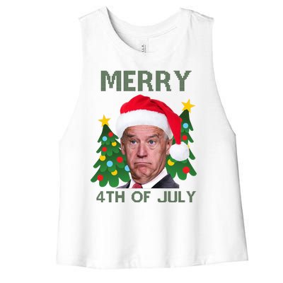 Merry 4th Of July Funny Joe Biden Ugly Christmas Women's Racerback Cropped Tank