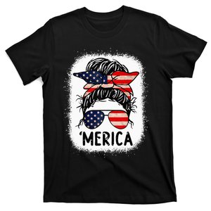 Merica 4th of July Wo Mom American Flag US Bleached T-Shirt