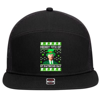 Merry 4th Of St Patricks Day Joe Biden Leprechaun Hat Clover 7 Panel Mesh Trucker Snapback Hat