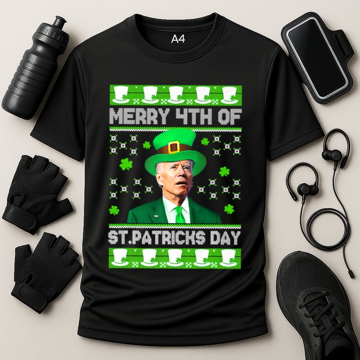 Merry 4th Of St Patricks Day Joe Biden Leprechaun Hat Clover Performance Shirt