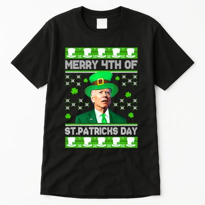 Merry 4th Of St Patricks Day Joe Biden Leprechaun Hat Clover Tall T-Shirt