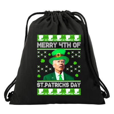 Merry 4th Of St Patricks Day Joe Biden Leprechaun Hat Clover Drawstring Bag
