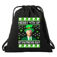 Merry 4th Of St Patricks Day Joe Biden Leprechaun Hat Clover Drawstring Bag