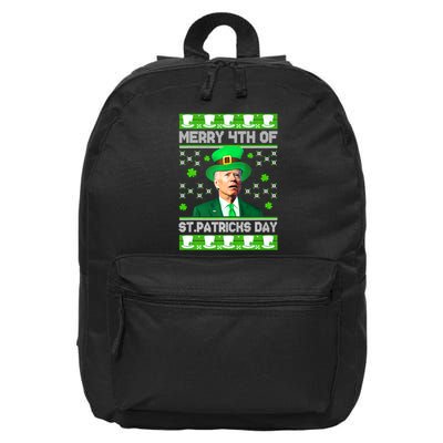 Merry 4th Of St Patricks Day Joe Biden Leprechaun Hat Clover 16 in Basic Backpack