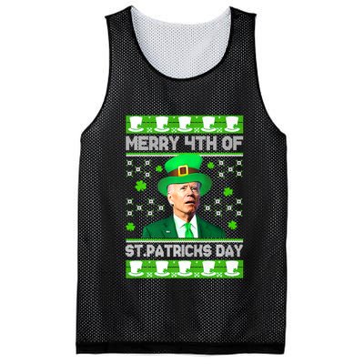 Merry 4th Of St Patricks Day Joe Biden Leprechaun Hat Clover Mesh Reversible Basketball Jersey Tank