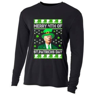 Merry 4th Of St Patricks Day Joe Biden Leprechaun Hat Clover Cooling Performance Long Sleeve Crew