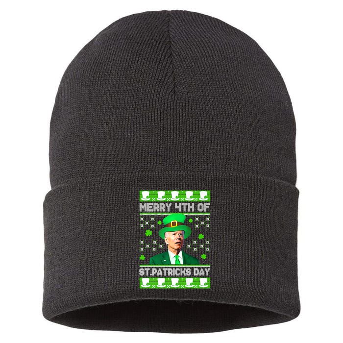 Merry 4th Of St Patricks Day Joe Biden Leprechaun Hat Clover Sustainable Knit Beanie