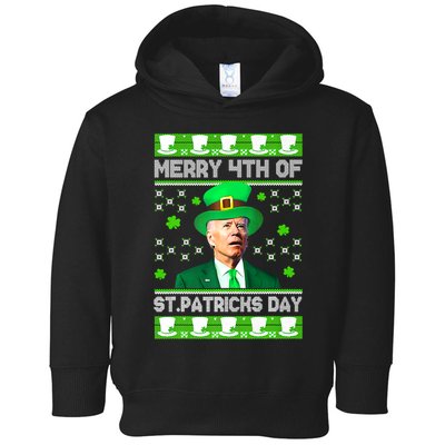 Merry 4th Of St Patricks Day Joe Biden Leprechaun Hat Clover Toddler Hoodie