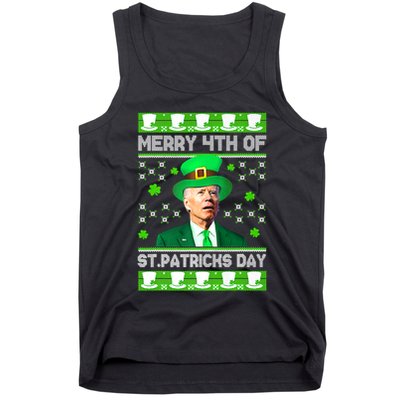 Merry 4th Of St Patricks Day Joe Biden Leprechaun Hat Clover Tank Top