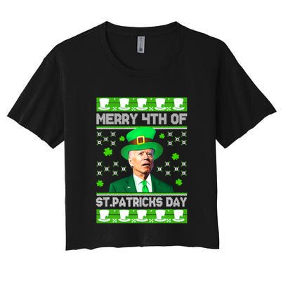 Merry 4th Of St Patricks Day Joe Biden Leprechaun Hat Clover Crop Top