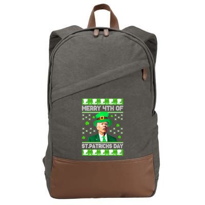 Merry 4th Of St Patricks Day Joe Biden Leprechaun Hat Clover Cotton Canvas Backpack