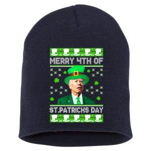 Merry 4th Of St Patricks Day Joe Biden Leprechaun Hat Clover Short Acrylic Beanie