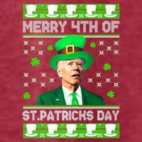 Merry 4th Of St Patricks Day Joe Biden Leprechaun Hat Clover Pom Pom 12in Knit Beanie