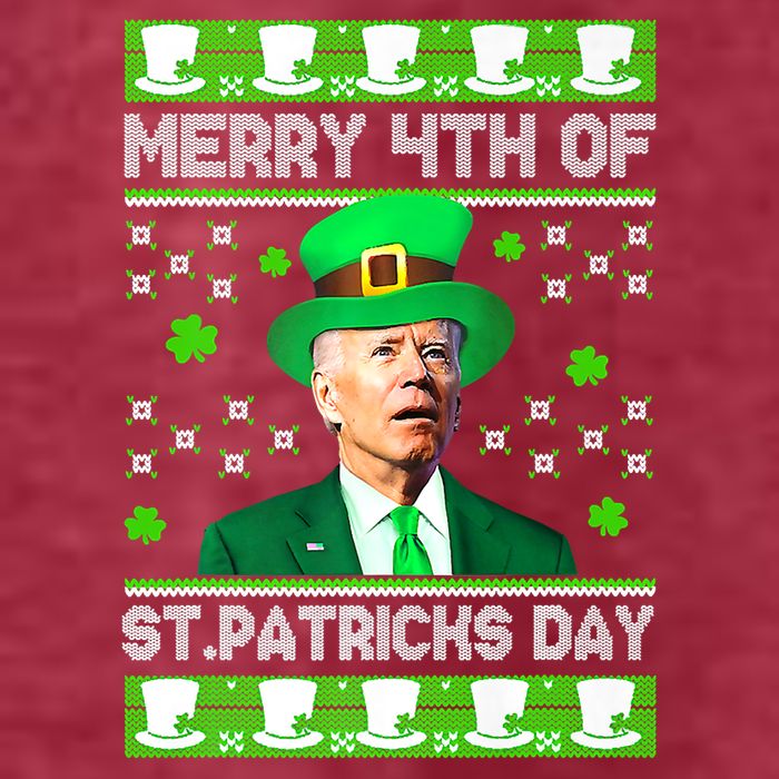 Merry 4th Of St Patricks Day Joe Biden Leprechaun Hat Clover Pom Pom 12in Knit Beanie
