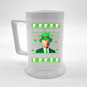 Merry 4th Of St Patricks Day Joe Biden Leprechaun Hat Clover Beer Stein