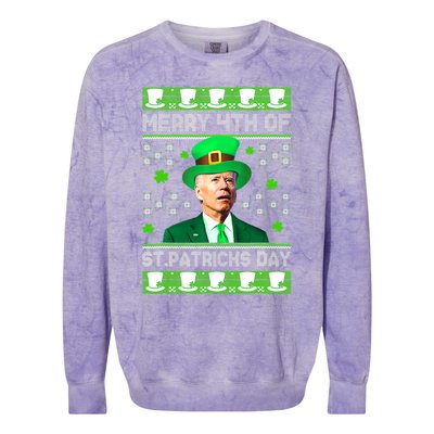 Merry 4th Of St Patricks Day Joe Biden Leprechaun Hat Clover Colorblast Crewneck Sweatshirt