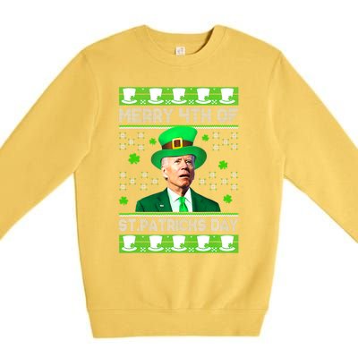 Merry 4th Of St Patricks Day Joe Biden Leprechaun Hat Clover Premium Crewneck Sweatshirt