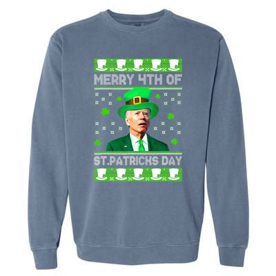 Merry 4th Of St Patricks Day Joe Biden Leprechaun Hat Clover Garment-Dyed Sweatshirt