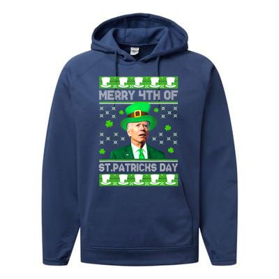 Merry 4th Of St Patricks Day Joe Biden Leprechaun Hat Clover Performance Fleece Hoodie