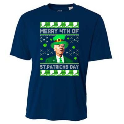 Merry 4th Of St Patricks Day Joe Biden Leprechaun Hat Clover Cooling Performance Crew T-Shirt