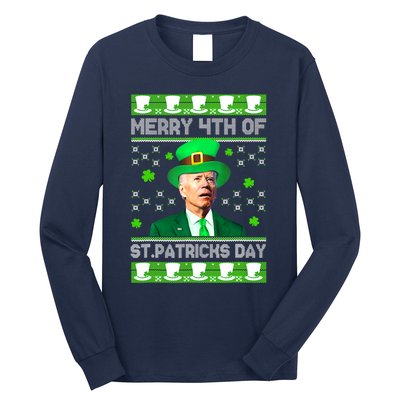 Merry 4th Of St Patricks Day Joe Biden Leprechaun Hat Clover Long Sleeve Shirt