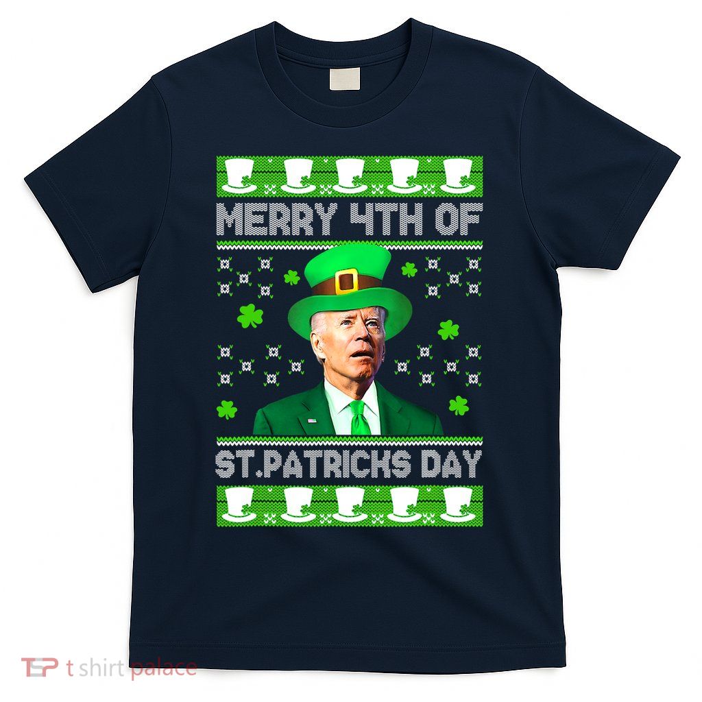 Merry 4th Of St Patricks Day Joe Biden Leprechaun Hat Clover T-Shirt