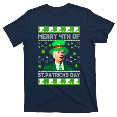 Merry 4th Of St Patricks Day Joe Biden Leprechaun Hat Clover T-Shirt